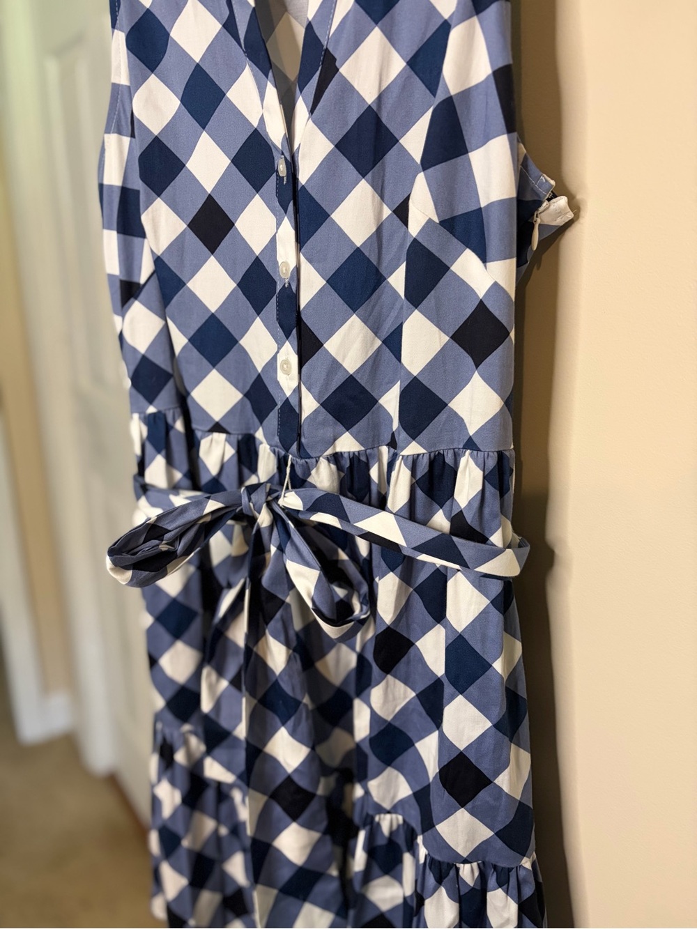 Tommy Hilfiger Navy and White Gingham Tie-Waist Midi Dress #1261 - Picture 3 of 14